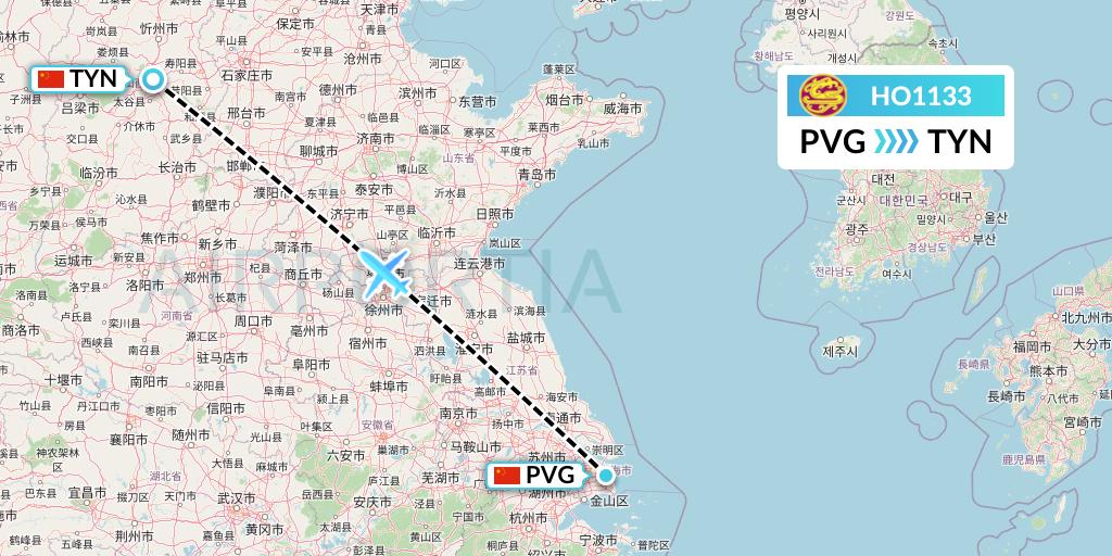 HO1133 Juneyao Airlines Flight Map: Shanghai to Taiyuan