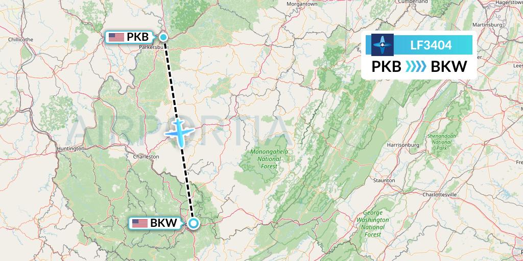 LF3404 Corporate Flight Management Flight Map: Parkersburg to Beckley