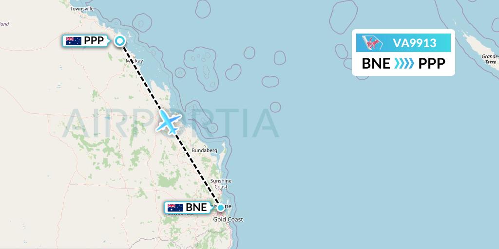VA9913 Virgin Australia Flight Map: Brisbane to Proserpine