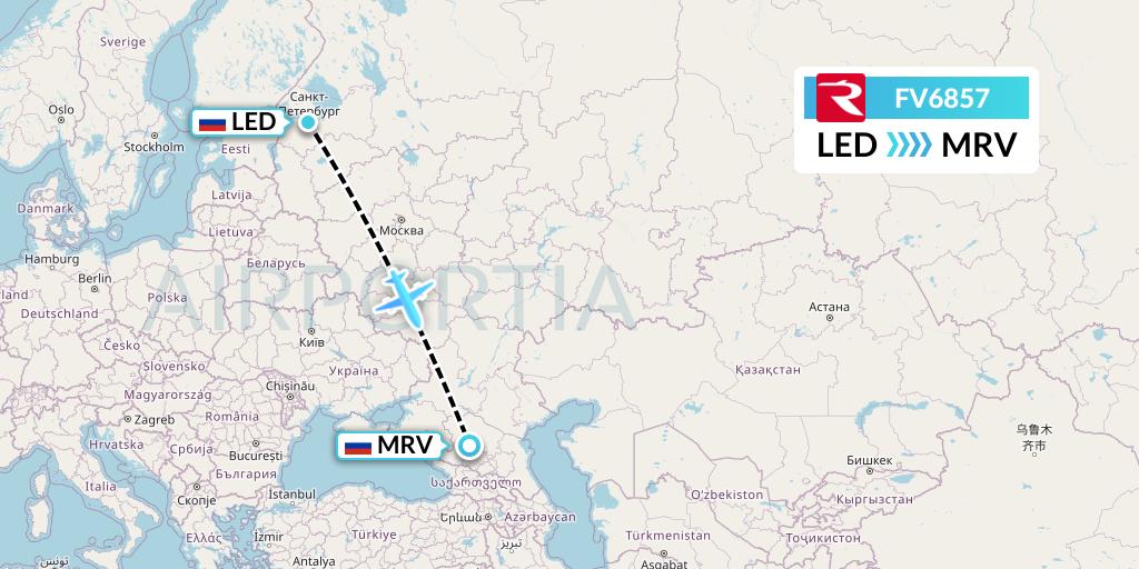 FV6857 Rossiya Flight Map: St. Petersburg to Mineralnye Vody