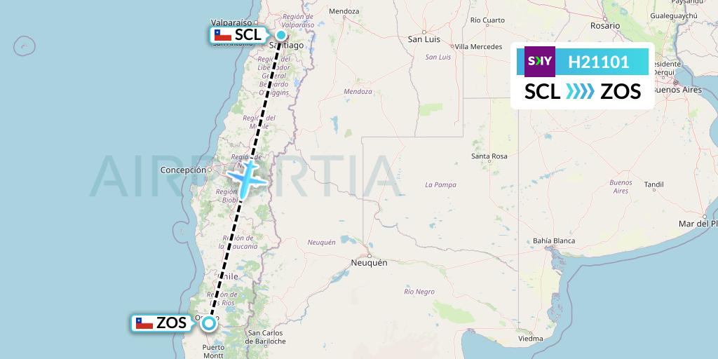 H21101 Sky Airline Flight Map: Santiago to Osorno