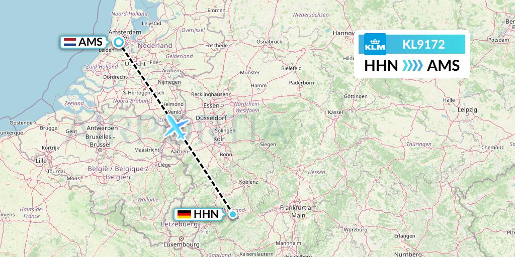 KL9172 KLM Flight Map: Hahn to Amsterdam