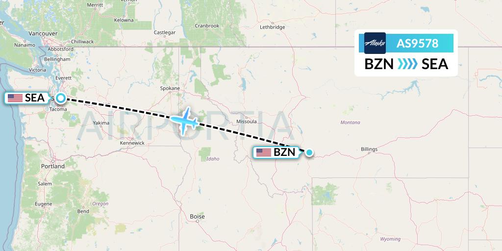 AS9578 Alaska Airlines Flight Map: Bozeman to Seattle