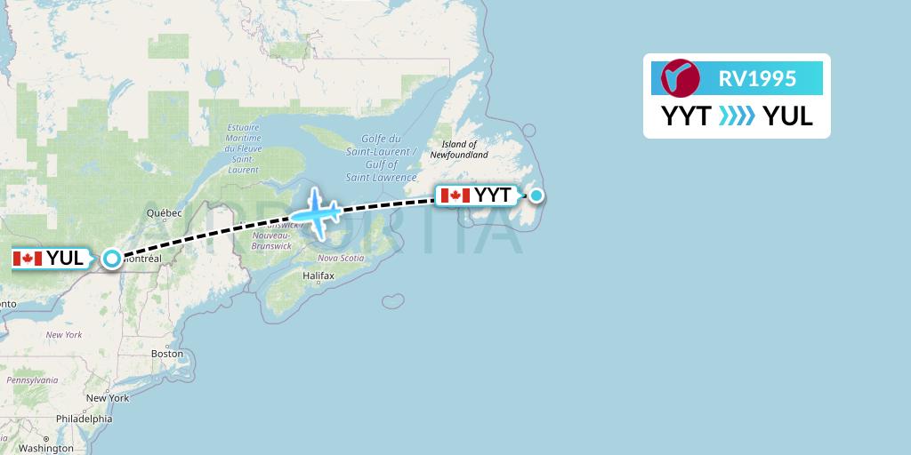 RV1995 Air Canada Rouge Flight Map: St. John's to Montreal