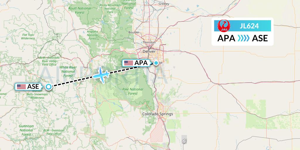 JL624 Japan Airlines Flight Map: Denver to Aspen