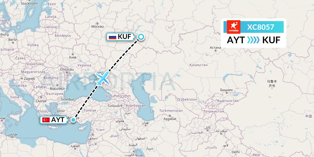 XC8057 Corendon Airlines Flight Map: Antalya to Samara