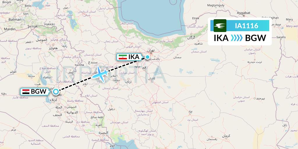 IA1116 Iraqi Airways Flight Map: Tehran to Baghdad