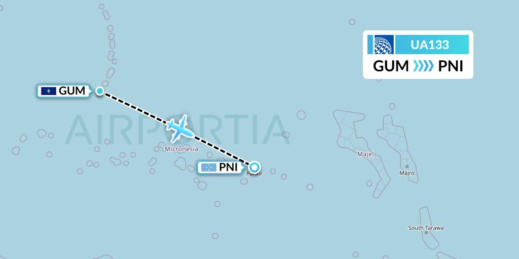 UA133 United Airlines Flight Map: Guam to Pohnpei