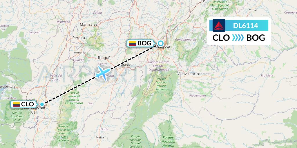 DL6114 Delta Air Lines Flight Map: Cali to Bogota