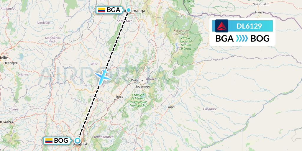 DL6129 Delta Air Lines Flight Map: Bucaramanga to Bogota