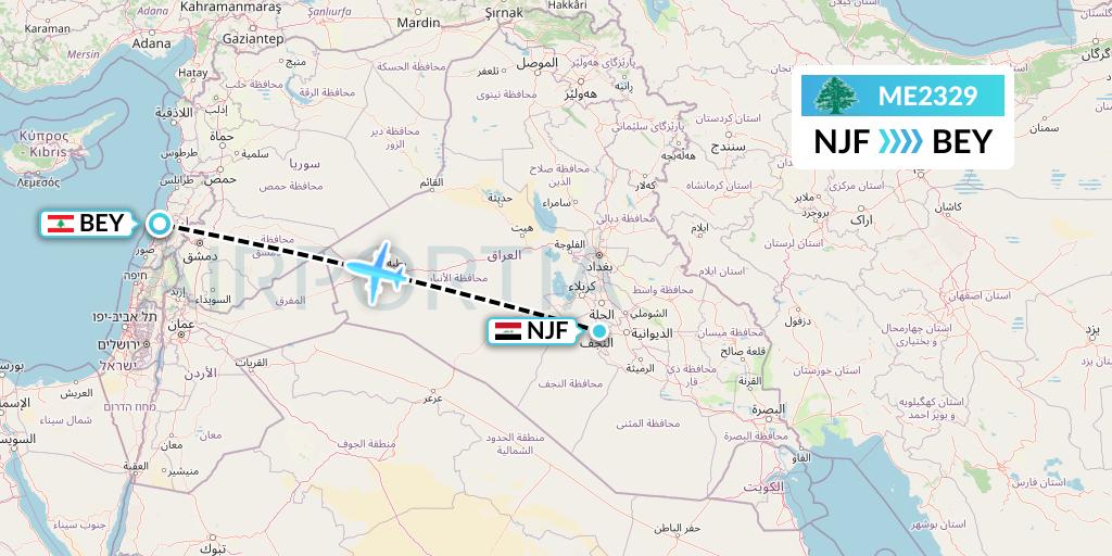 ME2329 MEA Flight Map: Najaf to Beirut