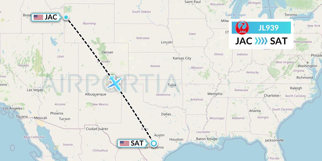 JL939 Japan Airlines Flight Map: Jackson to San Antonio