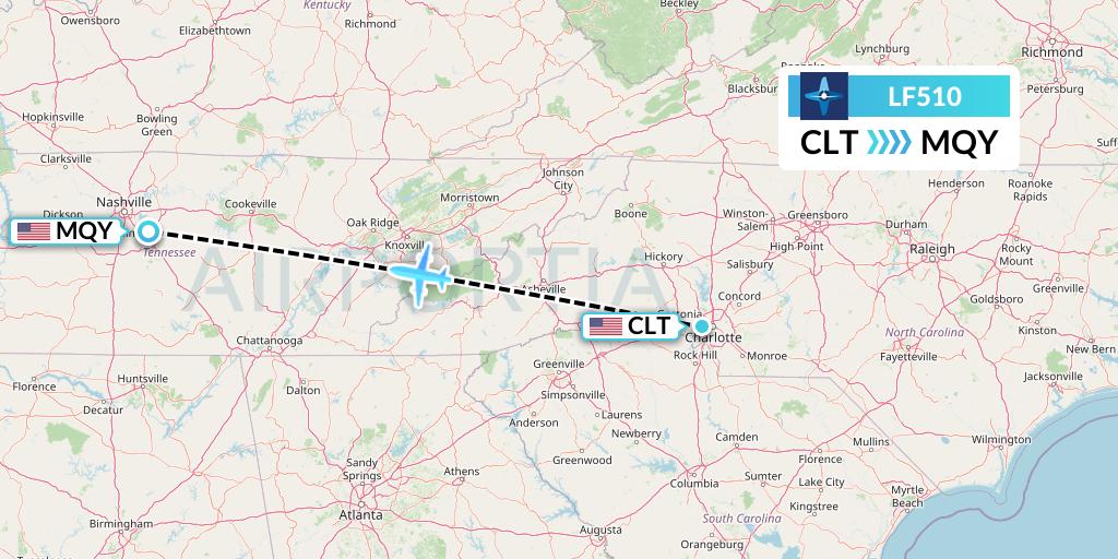 LF510 Corporate Flight Management Flight Map: Charlotte to Smyrna