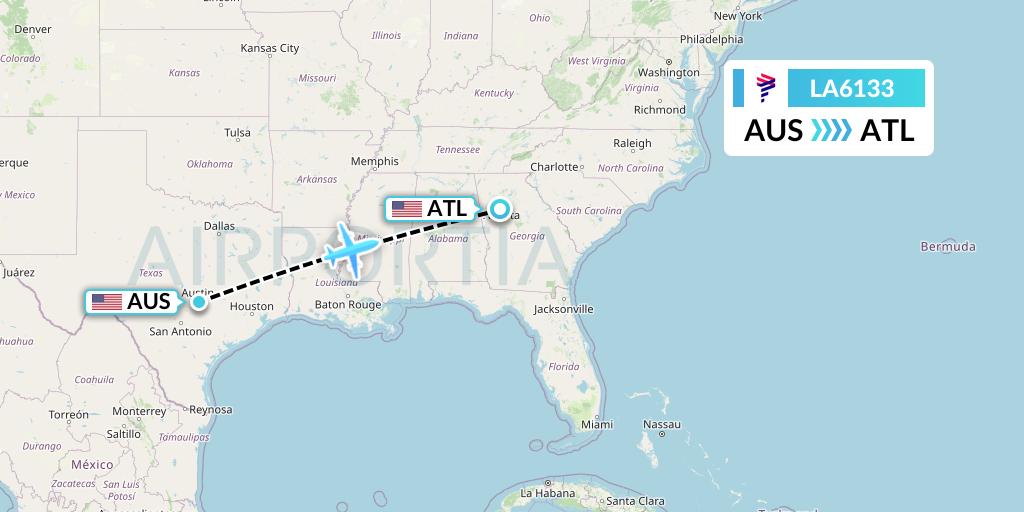 LA6133 LAN Airlines Flight Map: Austin to Atlanta