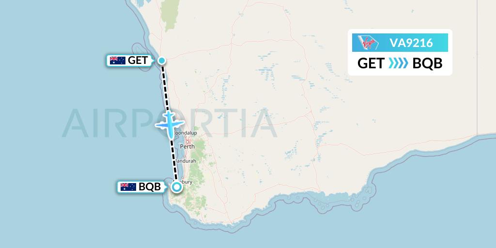 VA9216 Virgin Australia Flight Map: Geraldton to Busselton