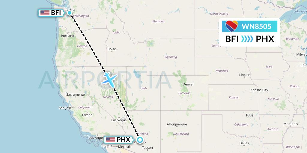 WN8505 Southwest Airlines Flight Map: Seattle to Phoenix