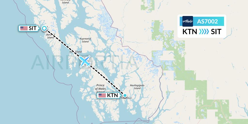 AS7002 Alaska Airlines Flight Map: Ketchikan to Sitka