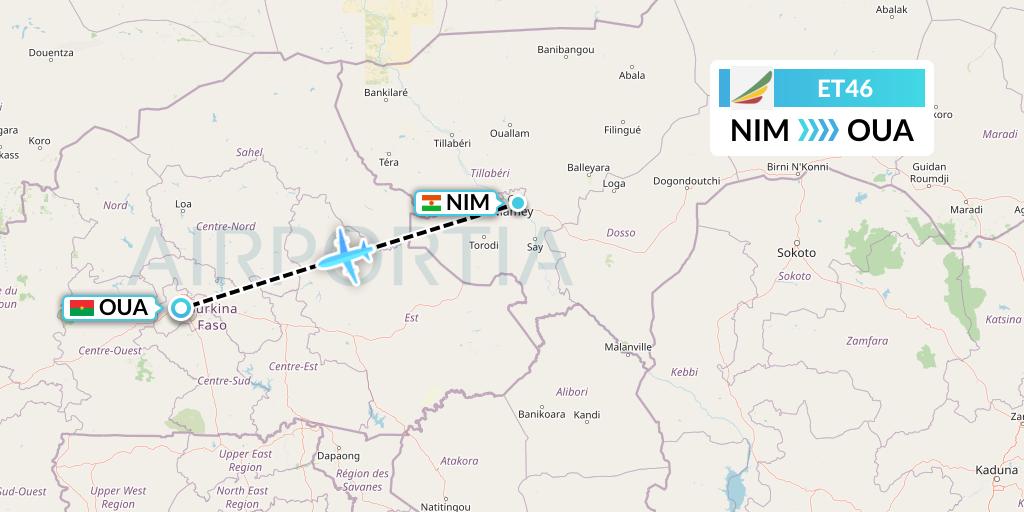 ET46 Ethiopian Airlines Flight Map: Niamey to Ouagadougou