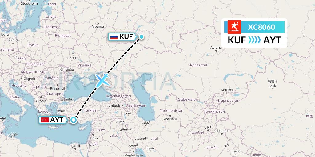 XC8060 Corendon Airlines Flight Map: Samara to Antalya