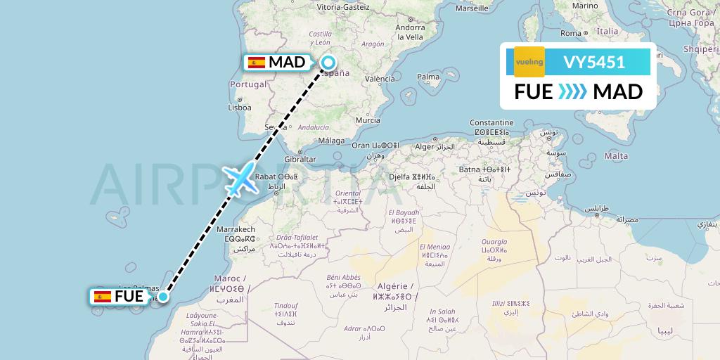 VY5451 Vueling Flight Map: Fuerteventura to Madrid