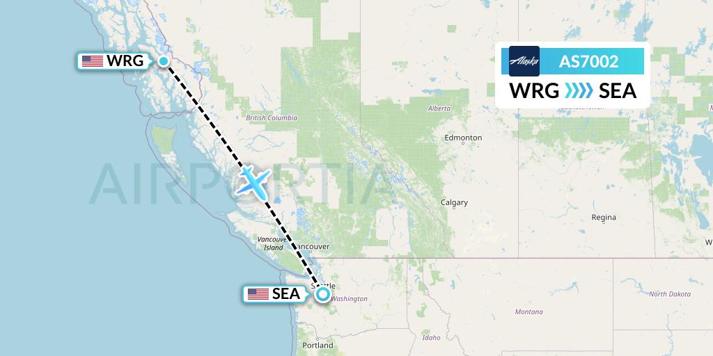 AS7002 Alaska Airlines Flight Map: Wrangell to Seattle
