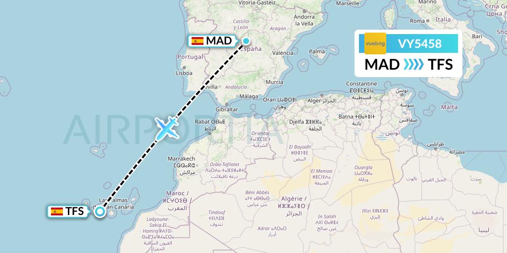 VY5458 Vueling Flight Map: Madrid to Tenerife