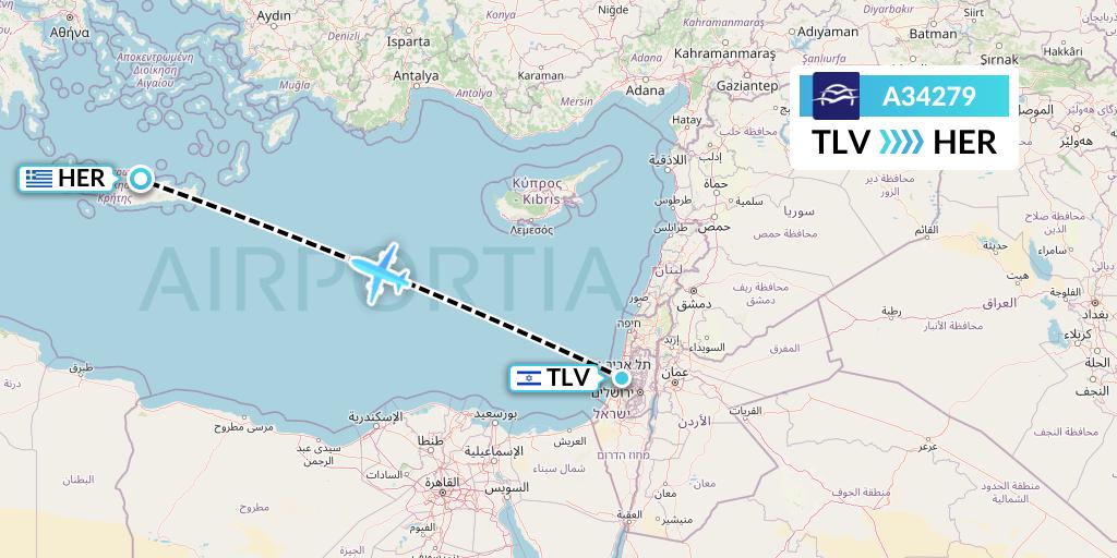 A34279 Aegean Airlines Flight Map: Tel Aviv to Heraklion