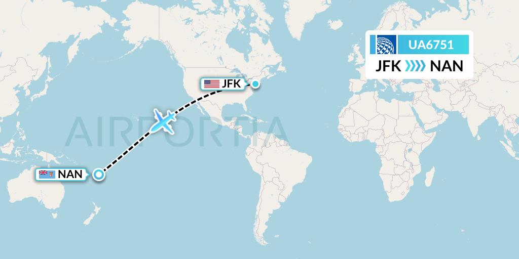 UA6751 United Airlines Flight Map: New York to Nadi