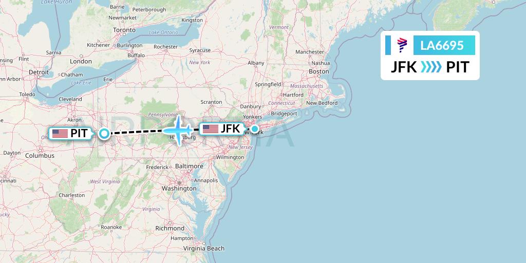 LA6695 LAN Airlines Flight Map: New York to Pittsburgh