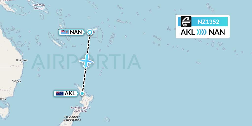 NZ1352 Air New Zealand Flight Map: Auckland to Nadi