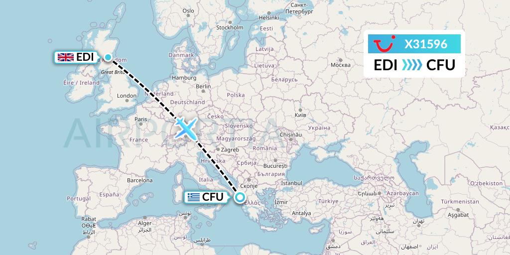 X31596 TUI fly Germany Flight Map: Edinburgh to Corfu