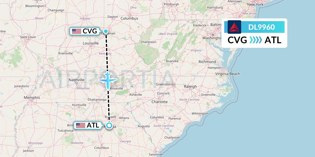 DL9960 Delta Air Lines Flight Map: Cincinnati to Atlanta