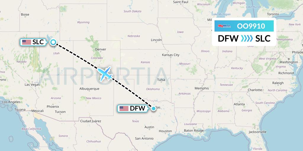 OO9910 SkyWest Airlines Flight Map: Dallas to Salt Lake City