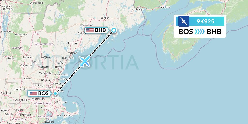 9K925 Cape Air Flight Map: Boston to Bar Harbor
