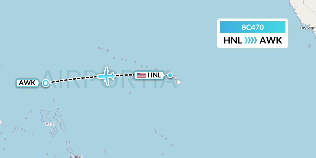 8C470 Air Transport International Flight Map: Honolulu to Wake Island