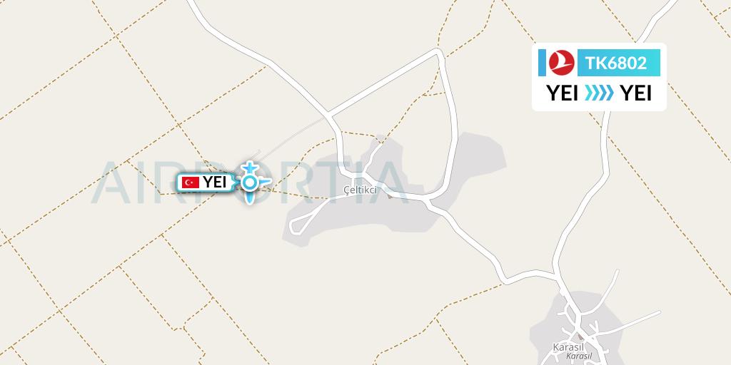 TK6802 Turkish Airlines Flight Map: Bursa to Bursa
