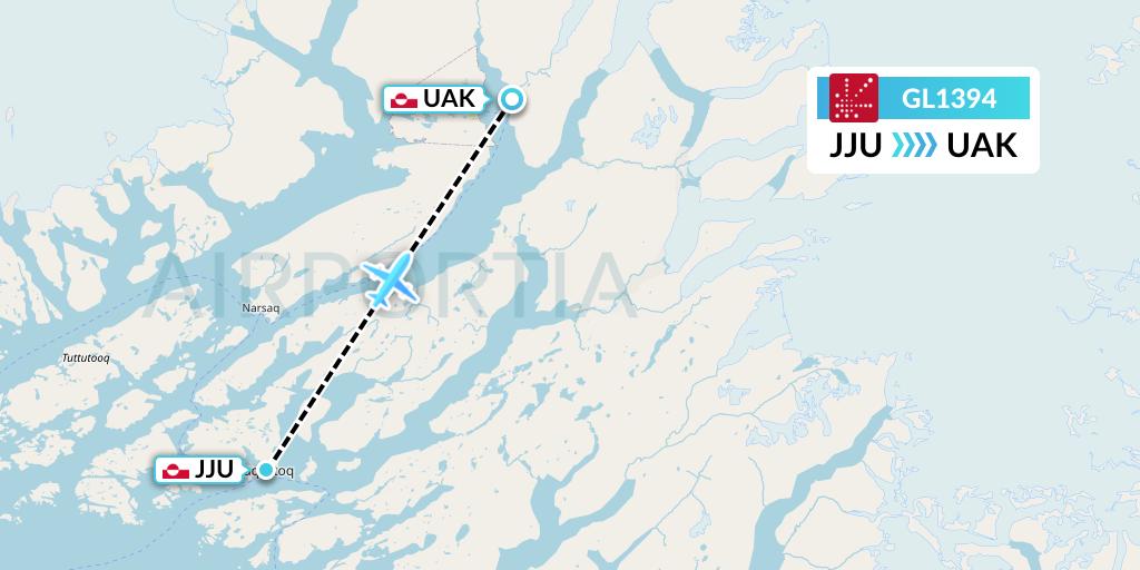 GL1394 Air Greenland Flight Map: Qaqortoq to Narsarsuaq
