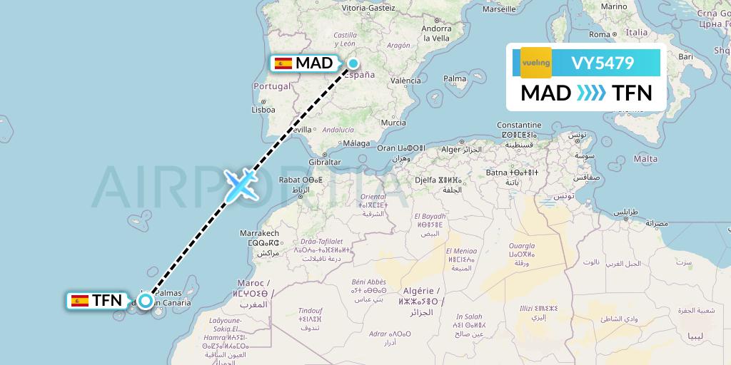 VY5479 Vueling Flight Map: Madrid to Tenerife