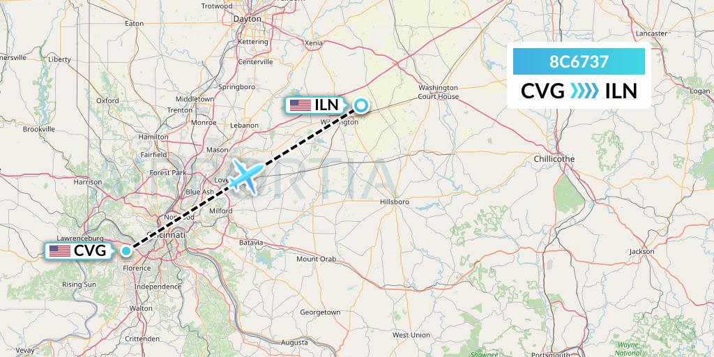 8C6737 Air Transport International Flight Map: Cincinnati to Wilmington