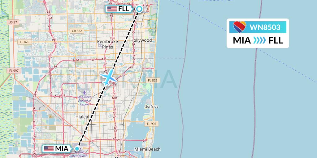 WN8503 Southwest Airlines Flight Map: Miami to Fort Lauderdale