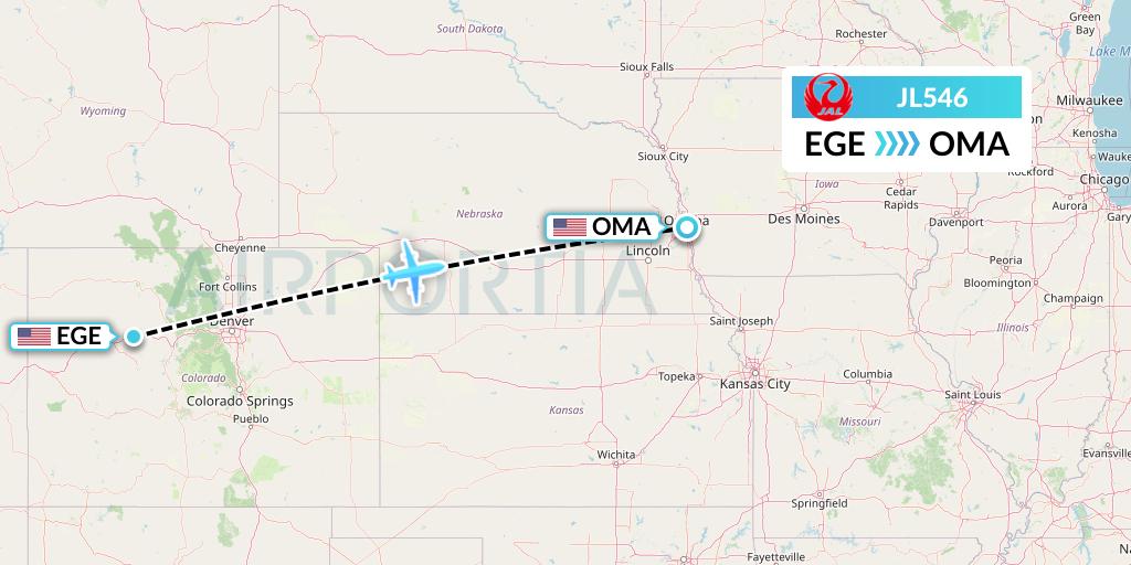 JL546 Japan Airlines Flight Map: Eagle to Omaha