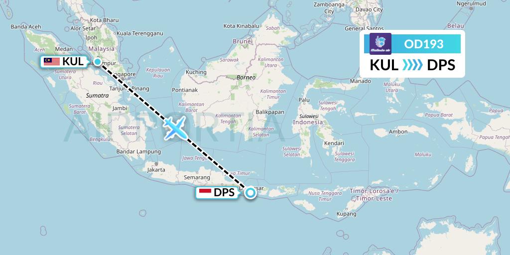 OD193 Batik Air Malaysia Flight Map: Kuala Lumpur to Denpasar