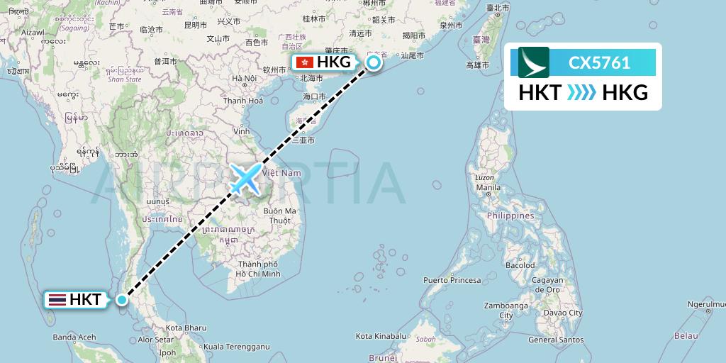 CX5761 Cathay Pacific Flight Map: Phuket to Hong Kong