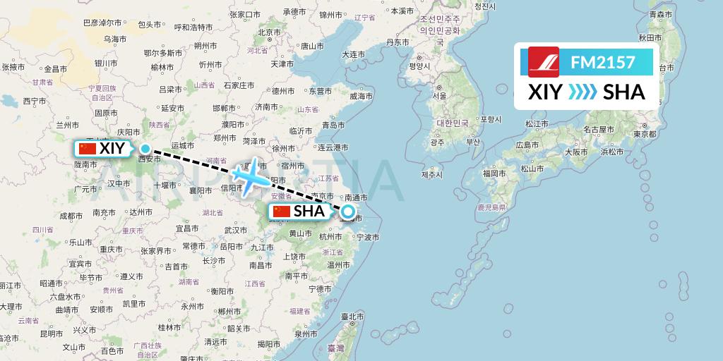FM2157 Shanghai Airlines Flight Map: Xi'an to Shanghai