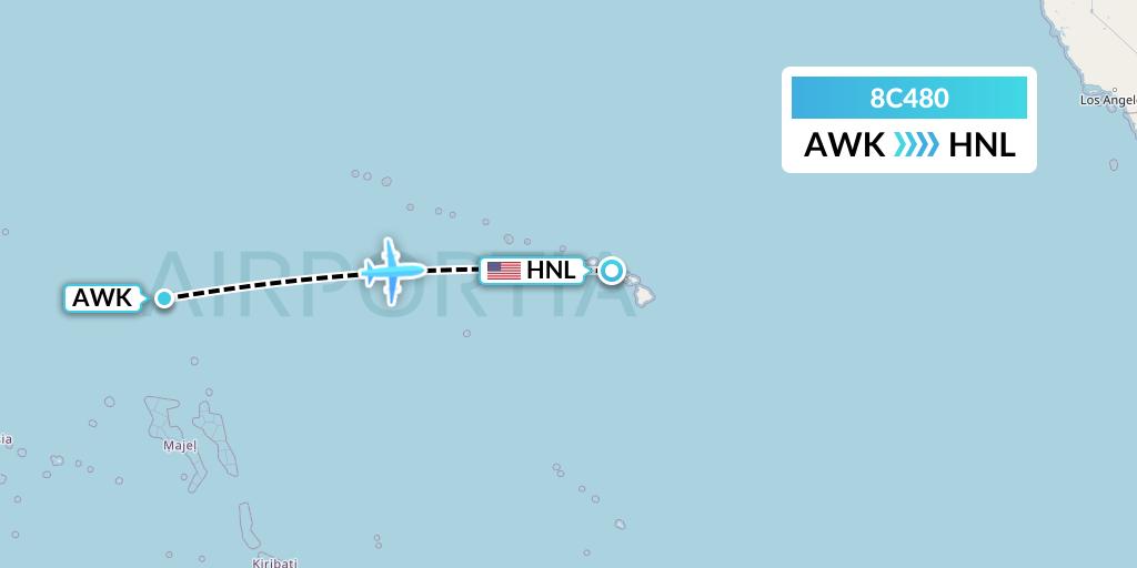 8C480 Air Transport International Flight Map: Wake Island to Honolulu