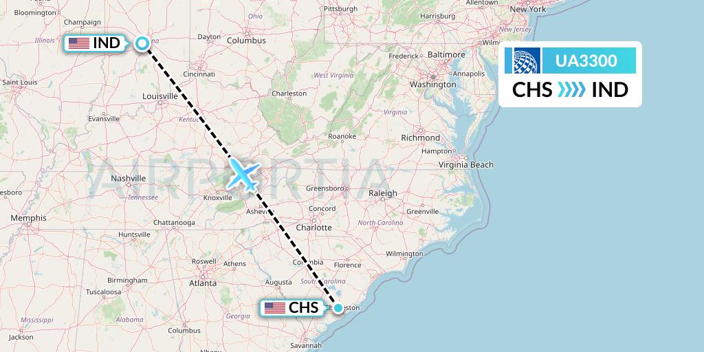 UA3300 United Airlines Flight Map: Charleston to Indianapolis