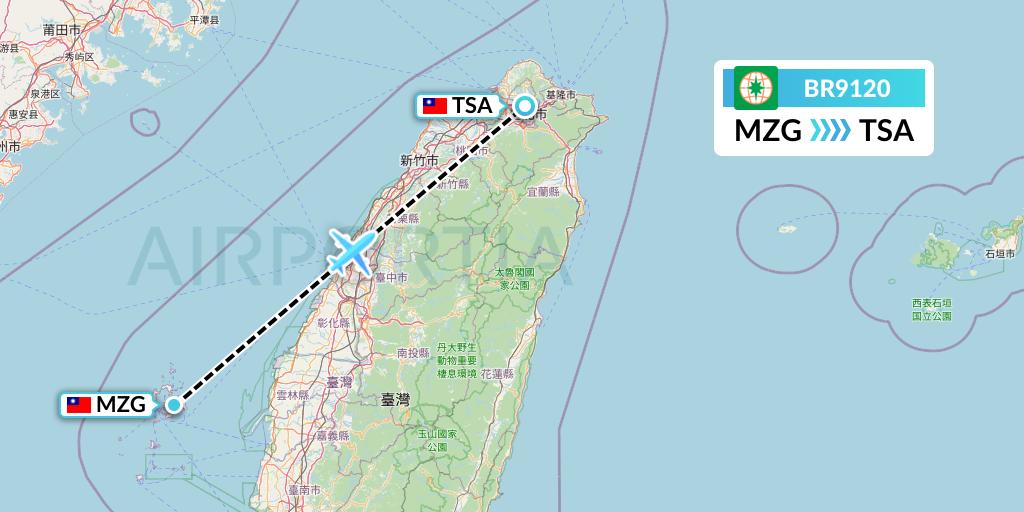 BR9120 EVA Air Flight Map: Makung to Taipei