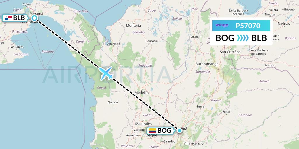 P57070 Copa Airlines Colombia Flight Map: Bogota to Balboa