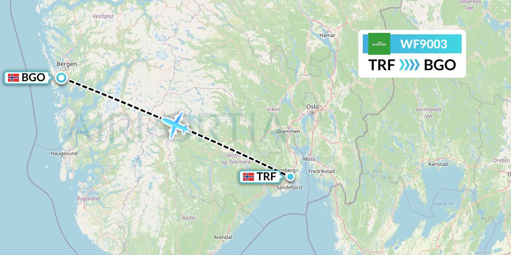 WF9003 Wideroe Flight Map: Oslo to Bergen