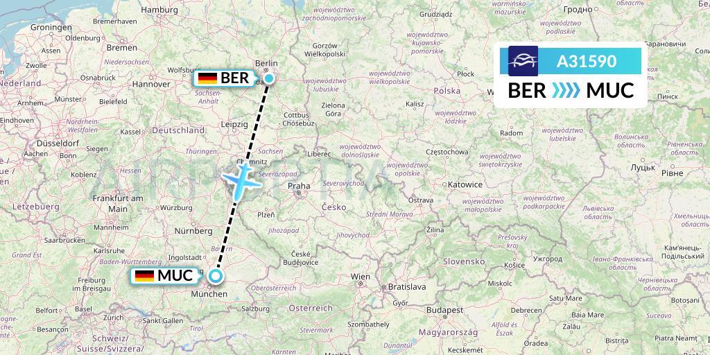 A31590 Aegean Airlines Flight Map: Berlin to Munich